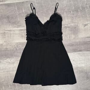 Trixxi NEW Little Black Dress A-Line Mini Small V Neck Ruffle Detail Babydoll